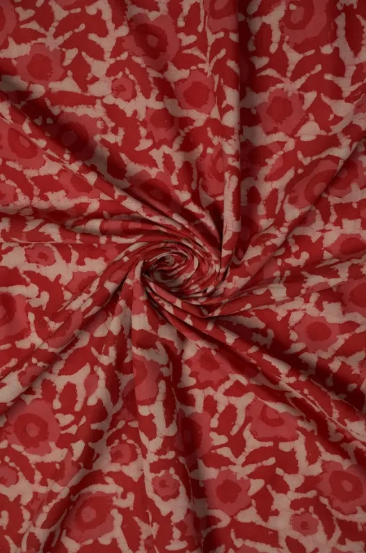 Red Pure Cotton Dabu Hand Block Printed Fabric