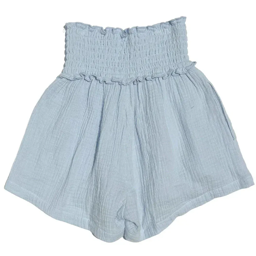 Sadie Shorts- Pleat Blue Gauze