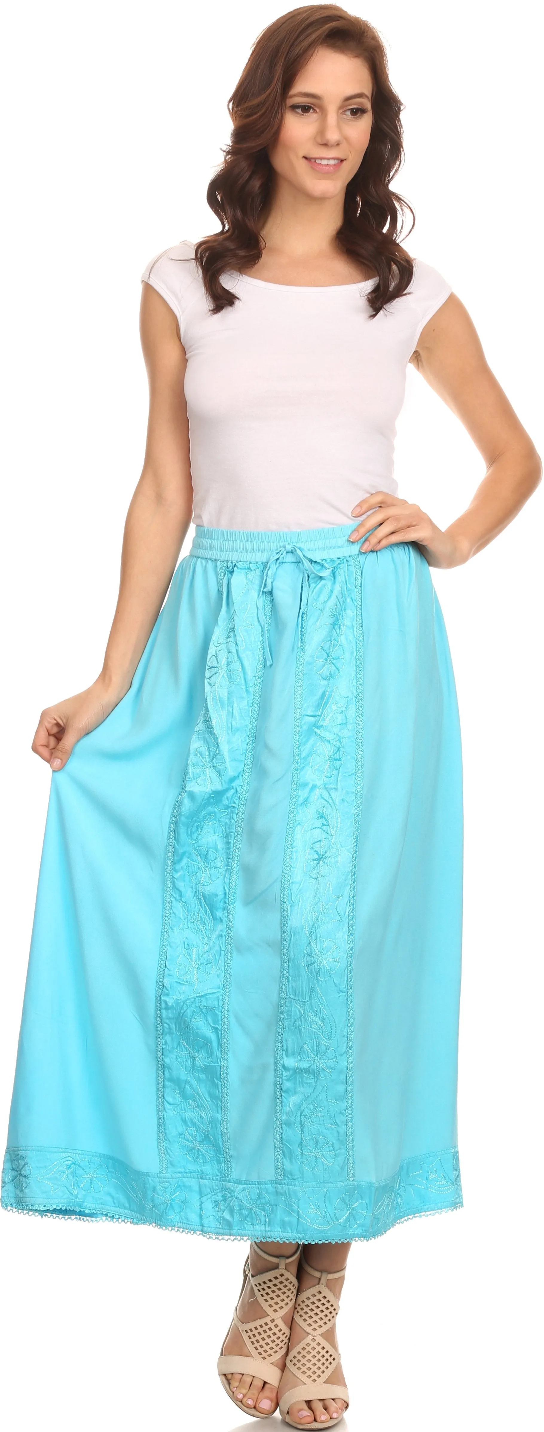 Sakkas Indra Thin Lightweight Summer Bohemian Skirt With Detailed Lace Embroidery