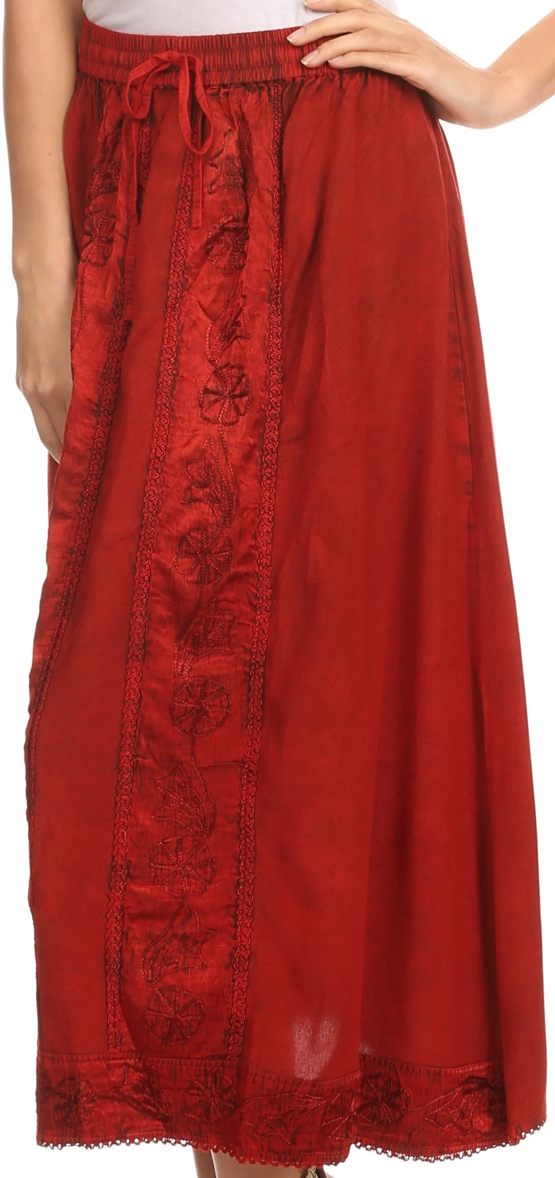 Sakkas Indra Thin Lightweight Summer Bohemian Skirt With Detailed Lace Embroidery