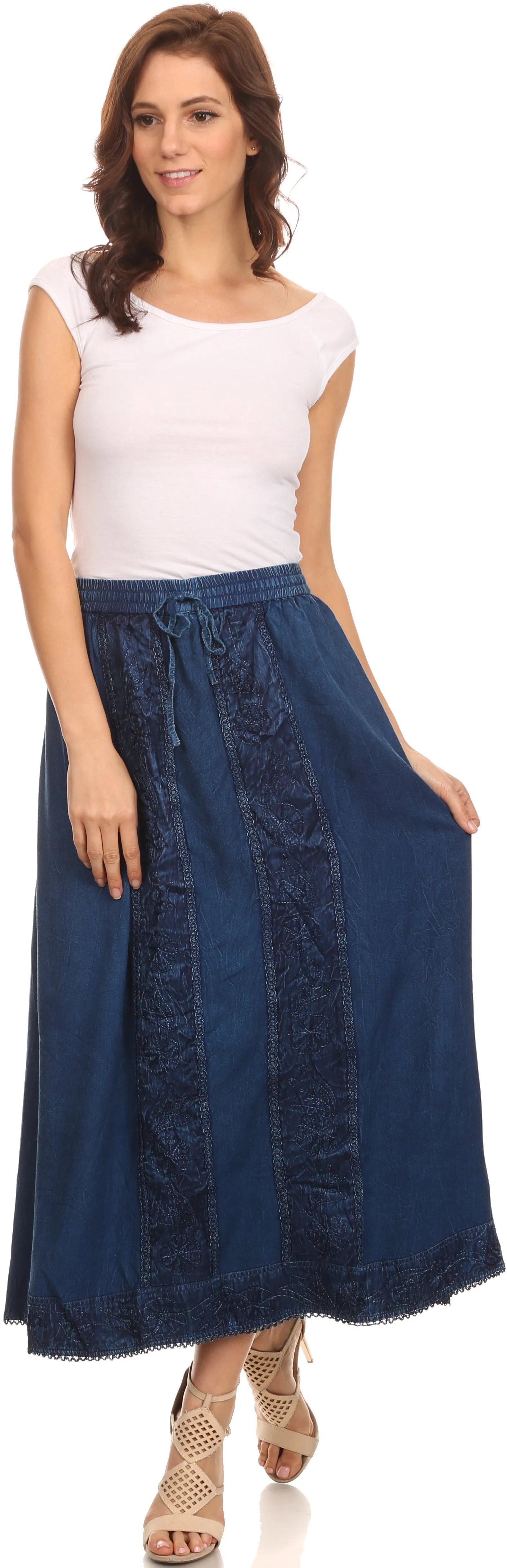 Sakkas Indra Thin Lightweight Summer Bohemian Skirt With Detailed Lace Embroidery