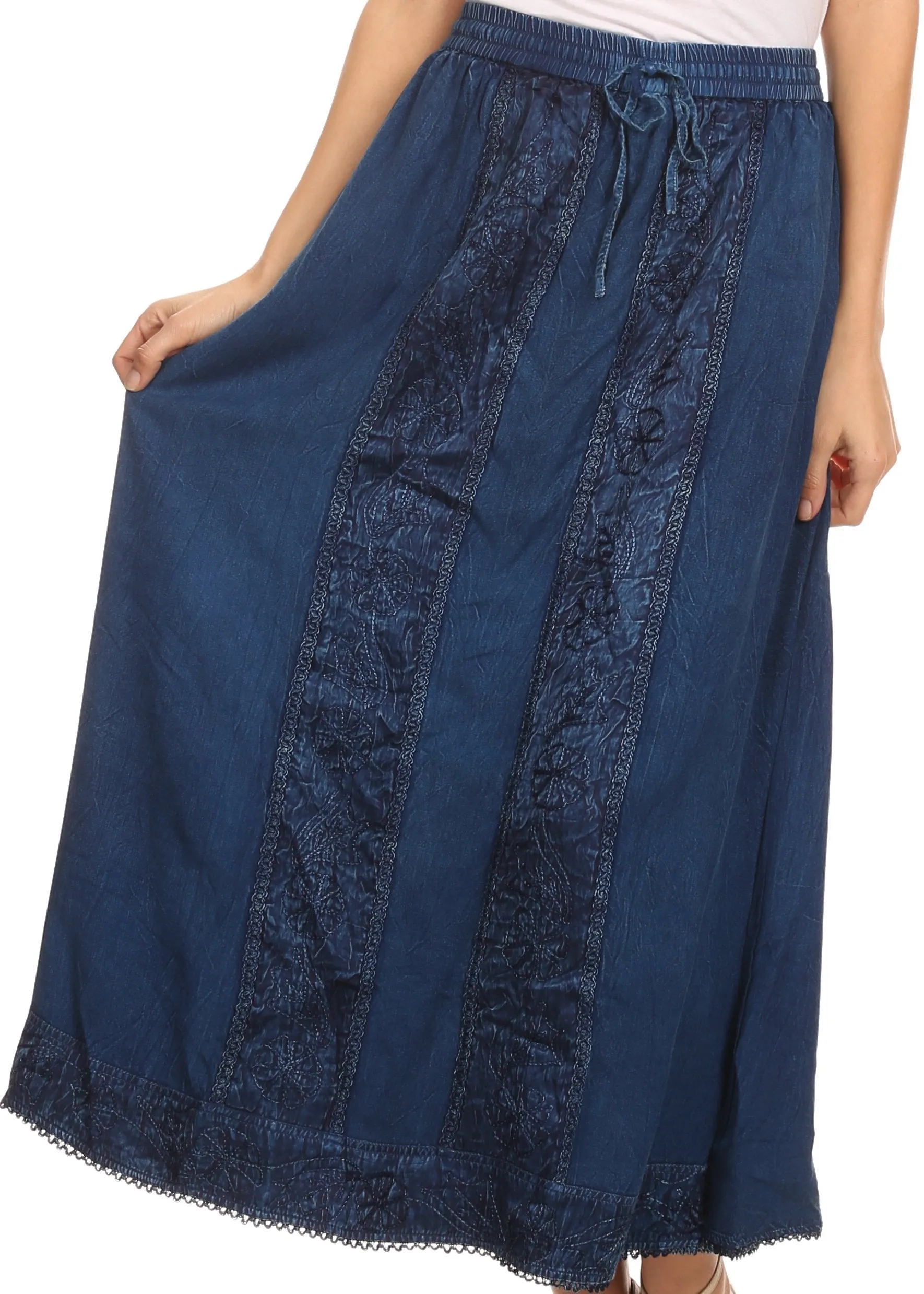 Sakkas Indra Thin Lightweight Summer Bohemian Skirt With Detailed Lace Embroidery