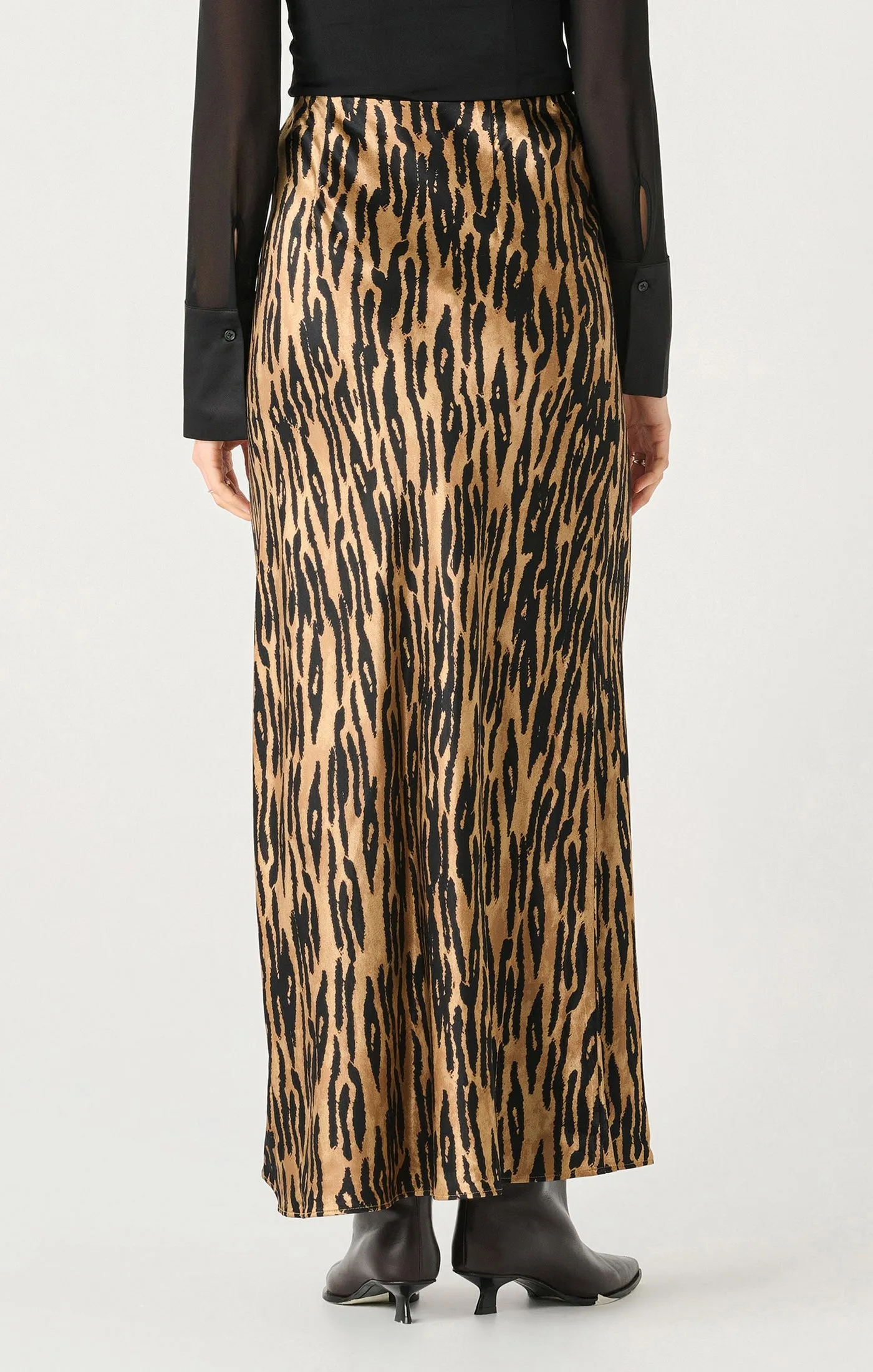 Satin Slip Maxi Skirt | Black/ Brown Animal Print