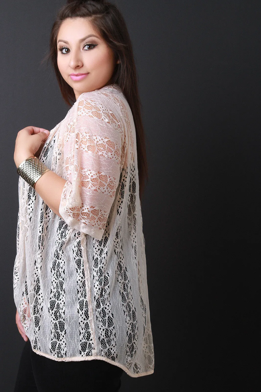 Semi-Sheer Lace Open Front Cardigan