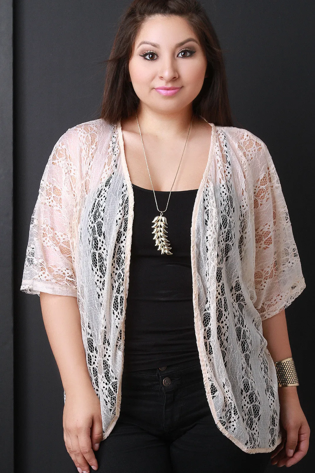 Semi-Sheer Lace Open Front Cardigan