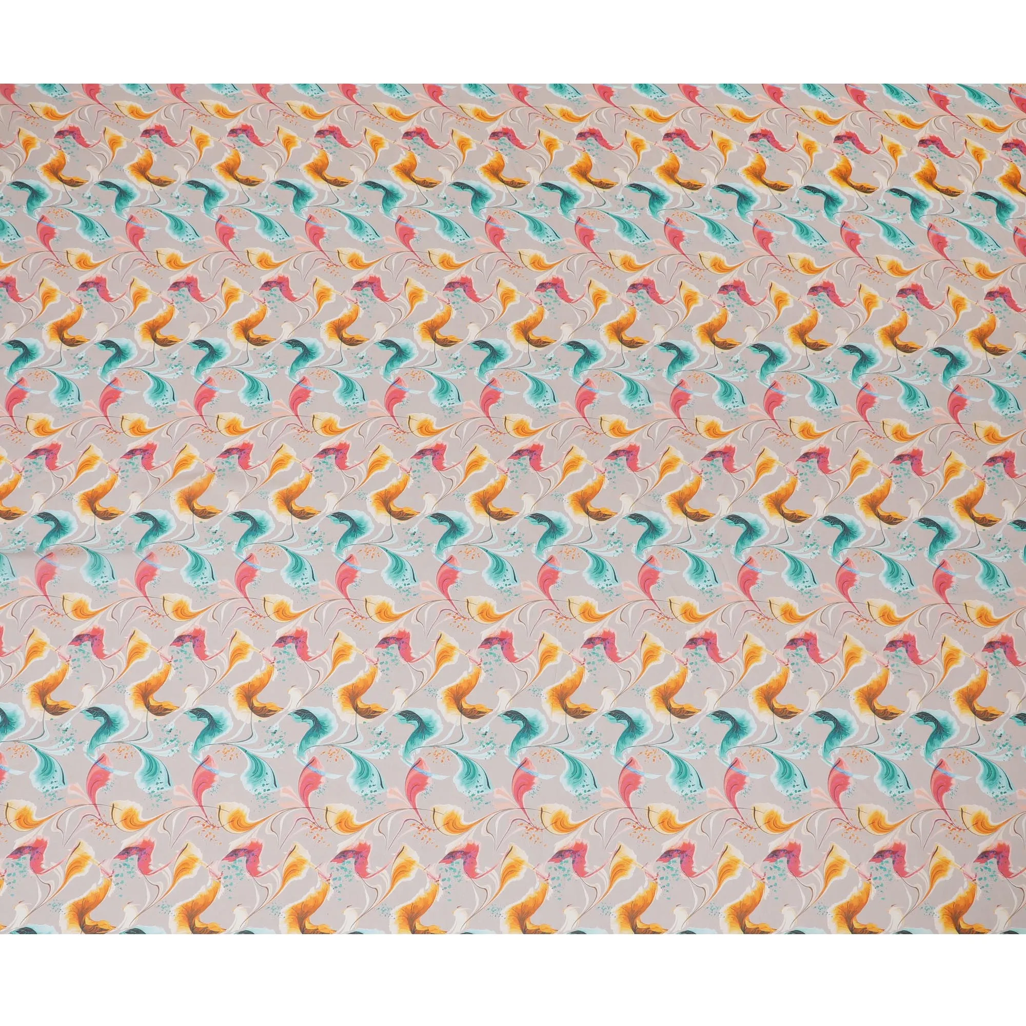 Soft Cream Synthetic Chiffon Fabric with Vibrant Peacock Feather Print, 140 cm Wide-D19125