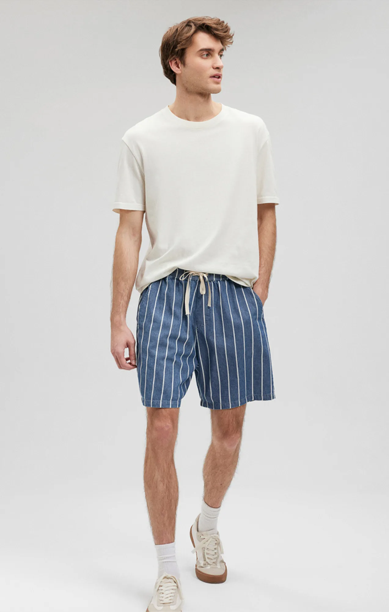 STRIPED SHORTS IN INDIGO