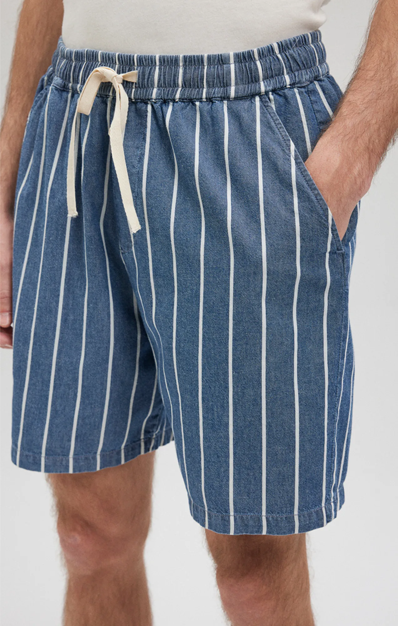 STRIPED SHORTS IN INDIGO