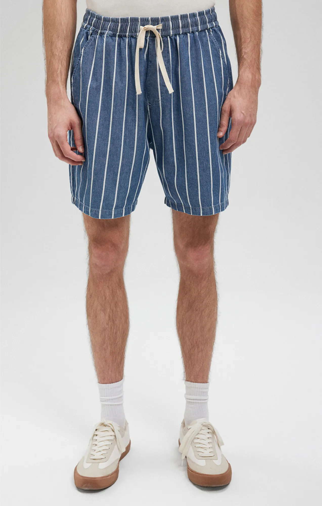 STRIPED SHORTS IN INDIGO