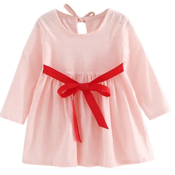 Summer Cute Knee-Length Long Sleeve Soft Cotton Sundress For Girls