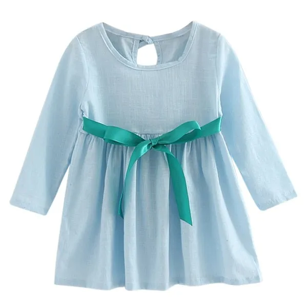 Summer Cute Knee-Length Long Sleeve Soft Cotton Sundress For Girls