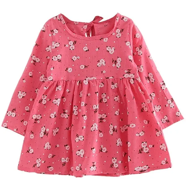 Summer Cute Knee-Length Long Sleeve Soft Cotton Sundress For Girls