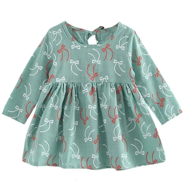 Summer Cute Knee-Length Long Sleeve Soft Cotton Sundress For Girls