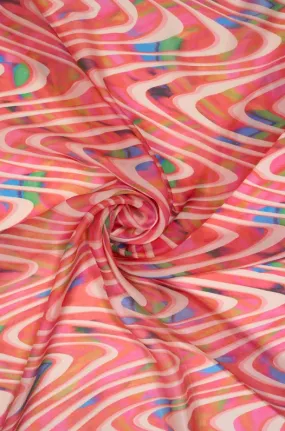 Swirl Abstract Multicolor Pattern Digital Printed Crystal Crush Satin Fabric