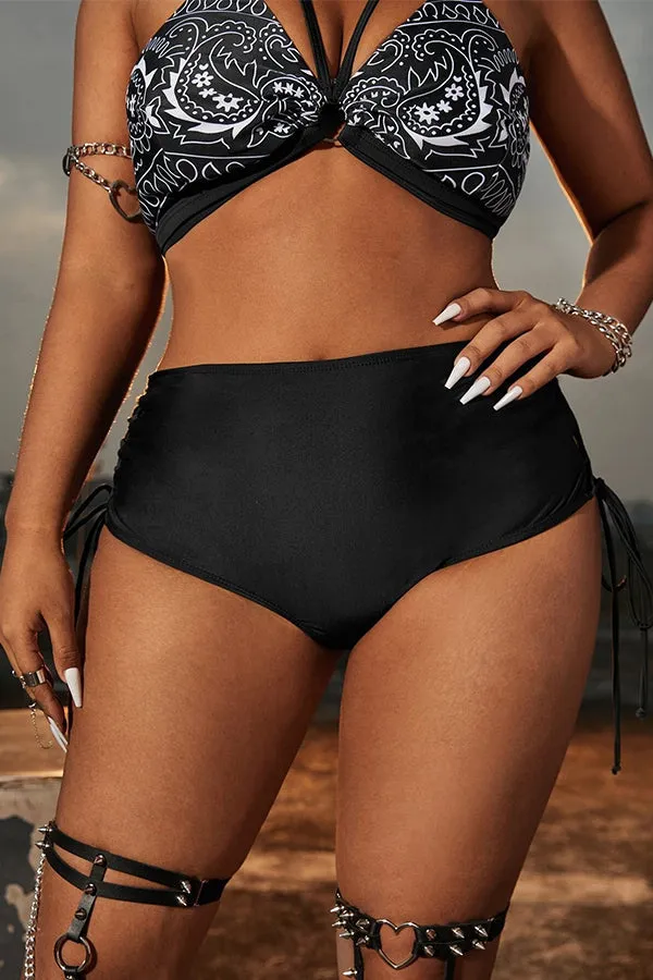 Women's Plus Size Black Crisscross Tie High Waist Swim Bottom