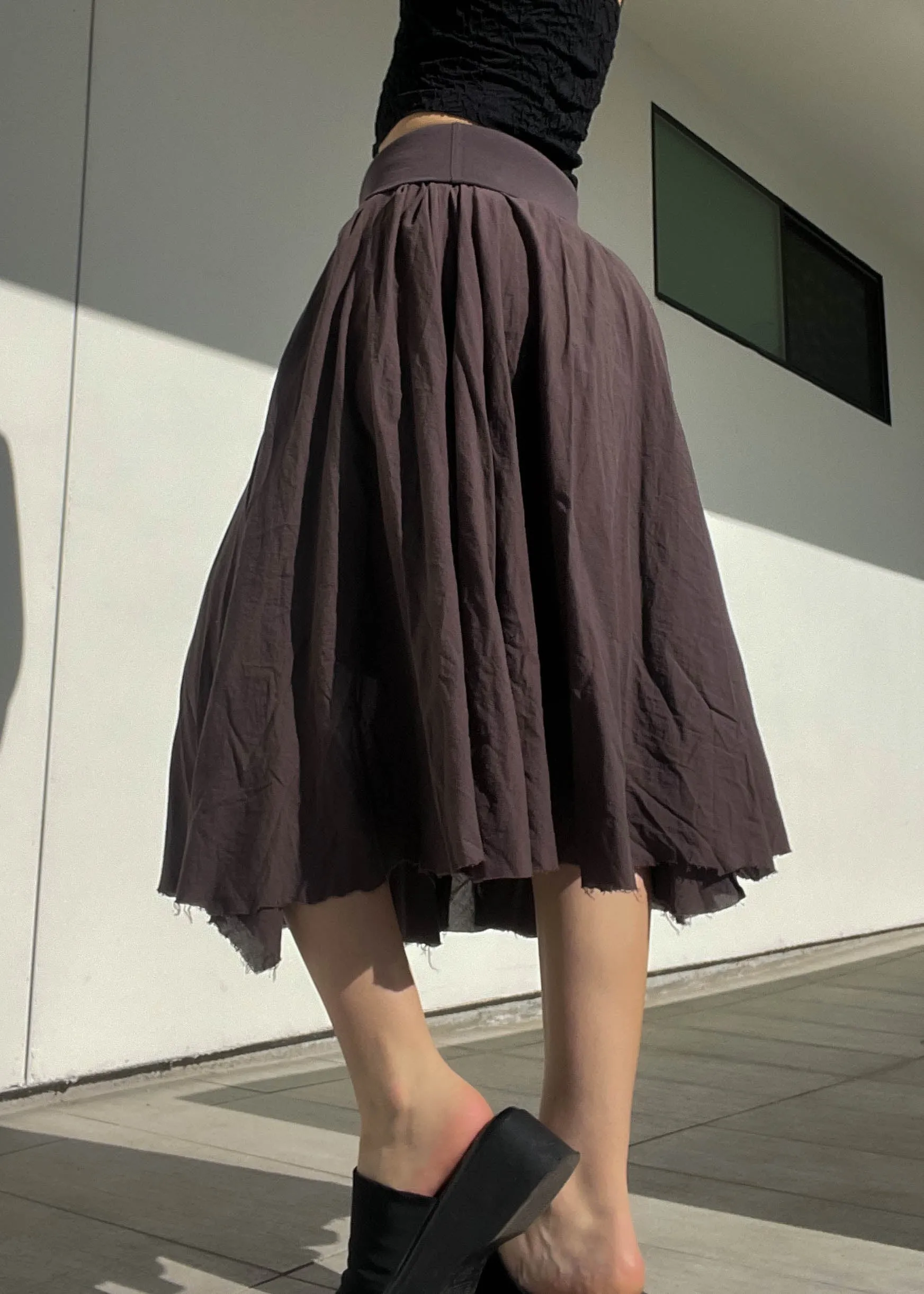 Y2k Brown Flowy Midi Skirt (S)