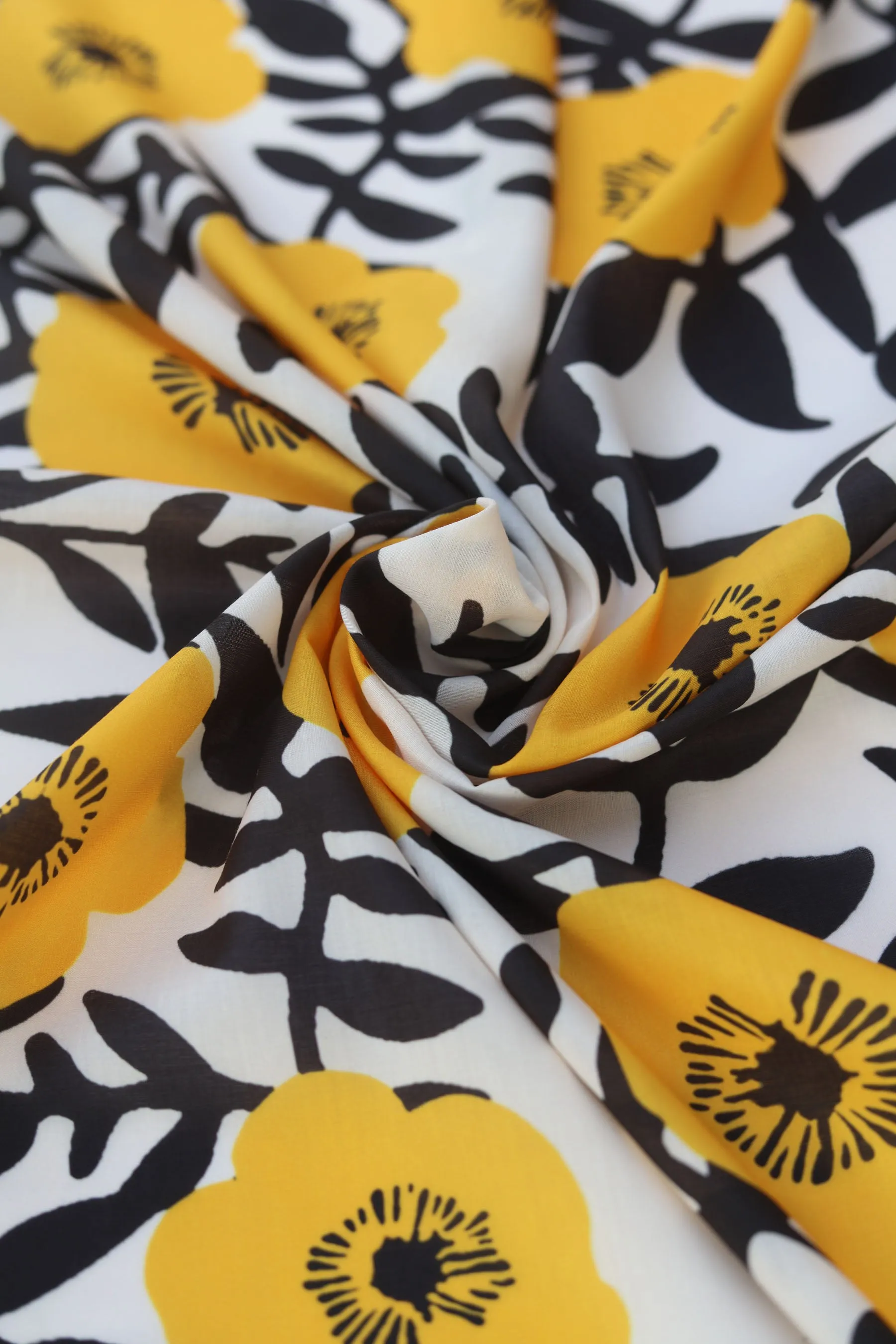 Yellow Bling Floral Printed Muslin Fabric