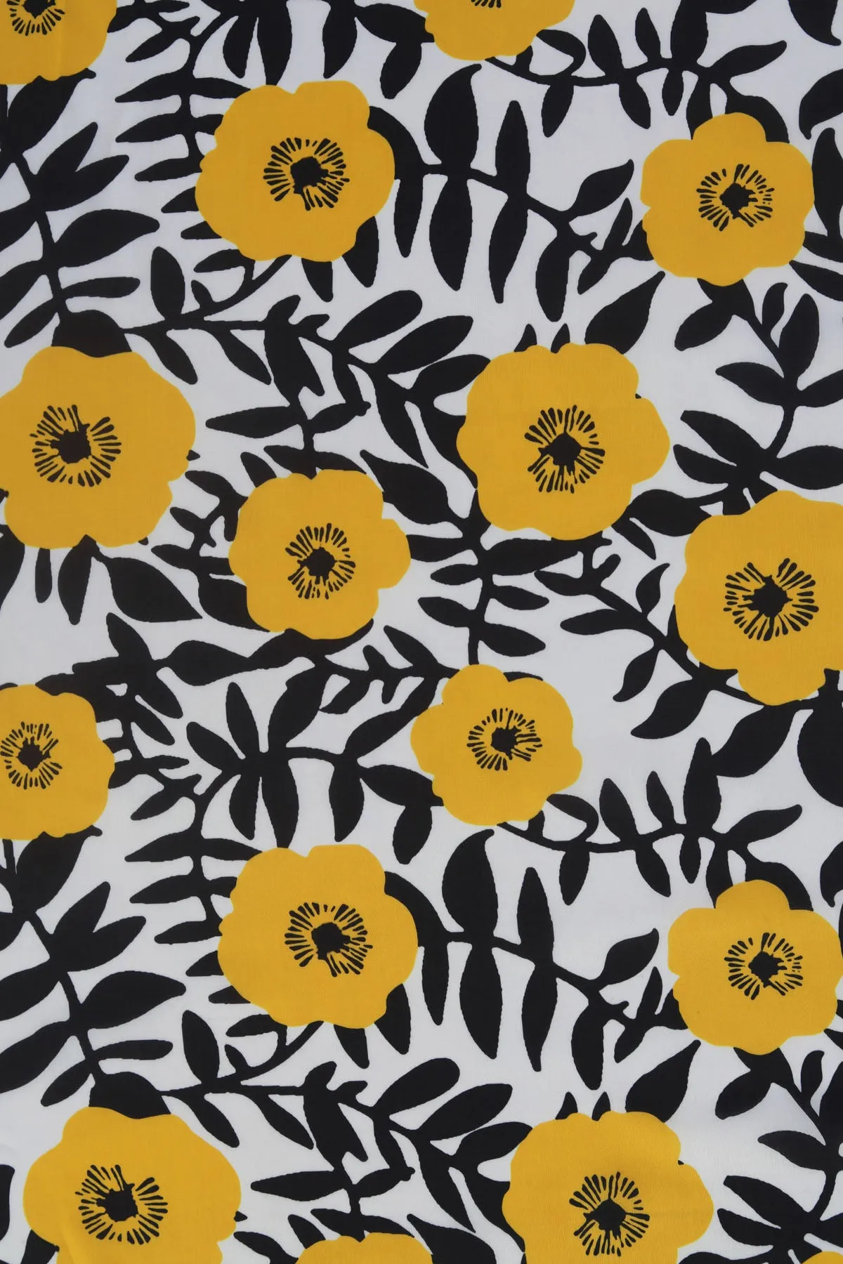 Yellow Bling Floral Printed Muslin Fabric