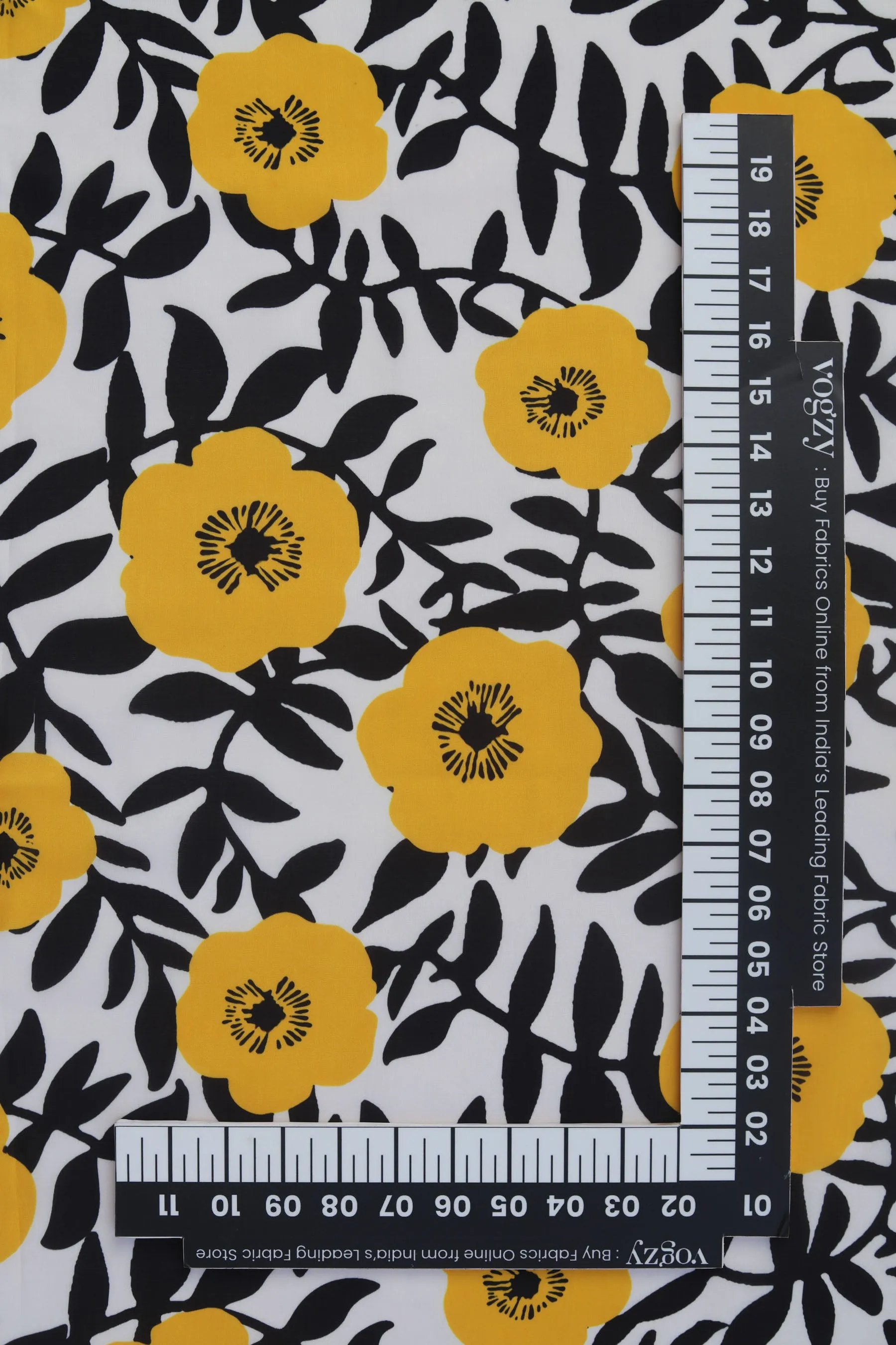 Yellow Bling Floral Printed Muslin Fabric