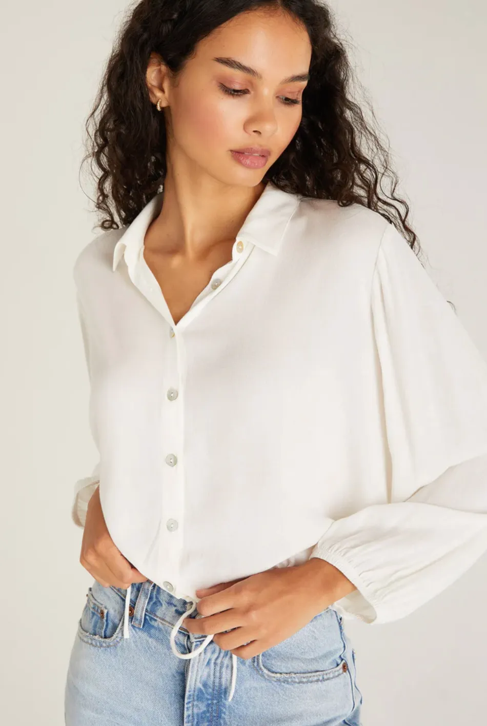 Zsup Tie Waist Crepe Blouse-Ivory