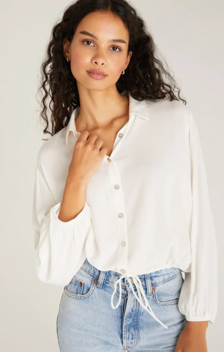 Zsup Tie Waist Crepe Blouse-Ivory