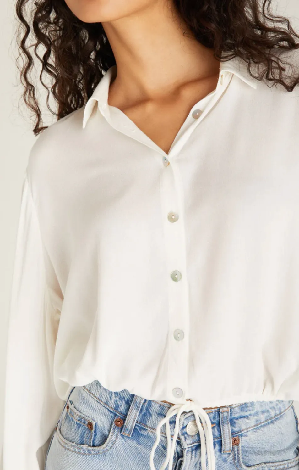 Zsup Tie Waist Crepe Blouse-Ivory