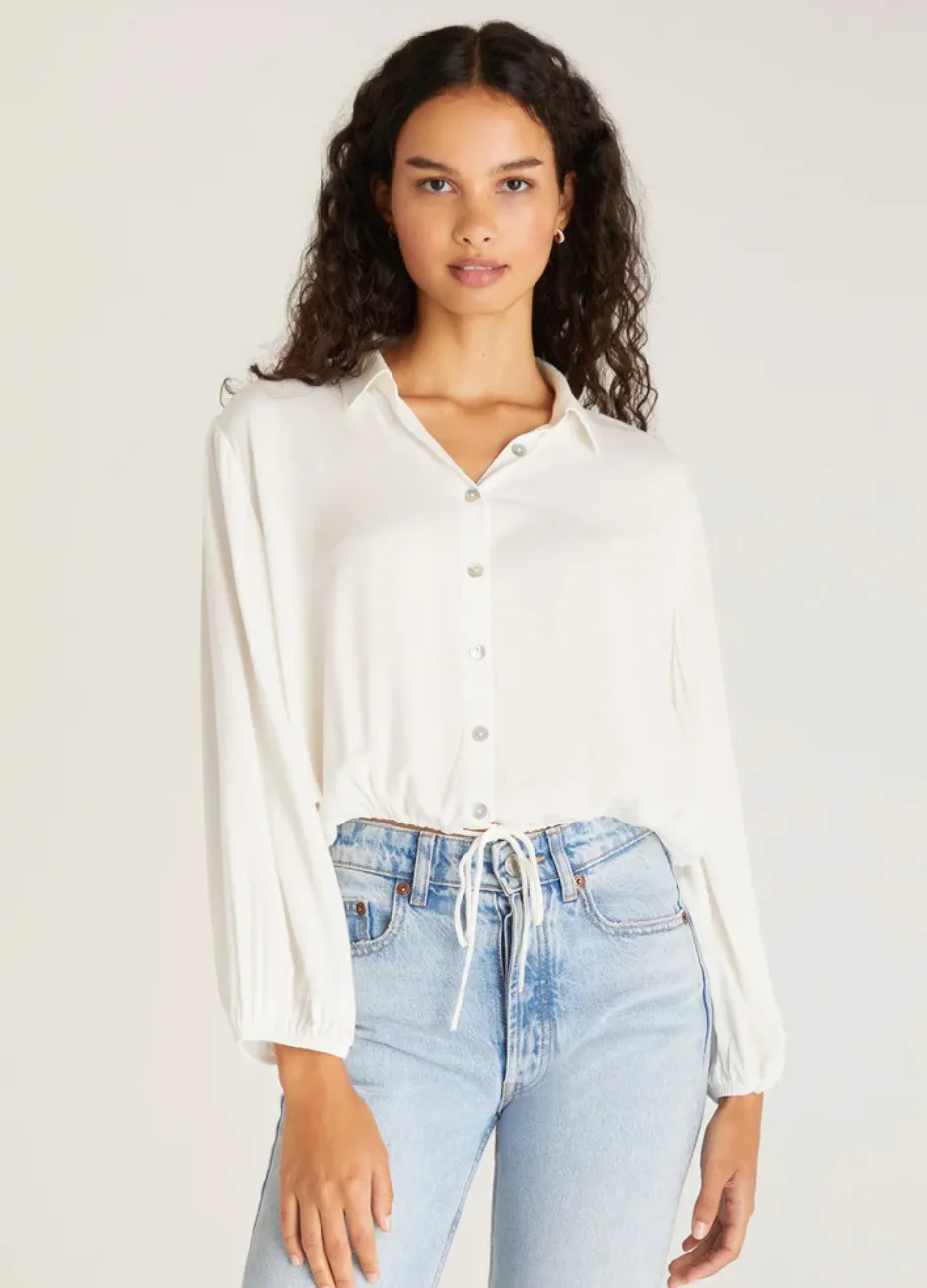 Zsup Tie Waist Crepe Blouse-Ivory